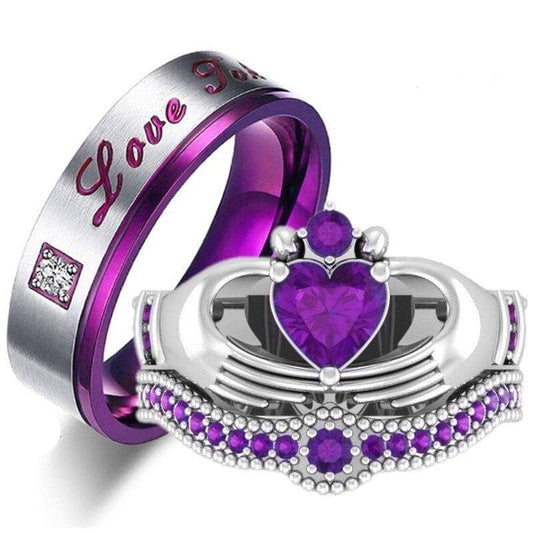 Claddagh Wedding Ring Set in Purple Created Diamond-Black Diamonds New York