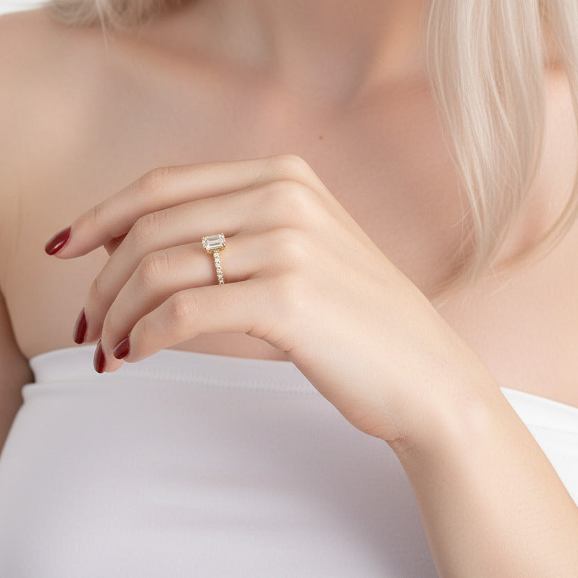 Classic 1.0ct Emerald Cut Diamond Wedding Ring-Black Diamonds New York