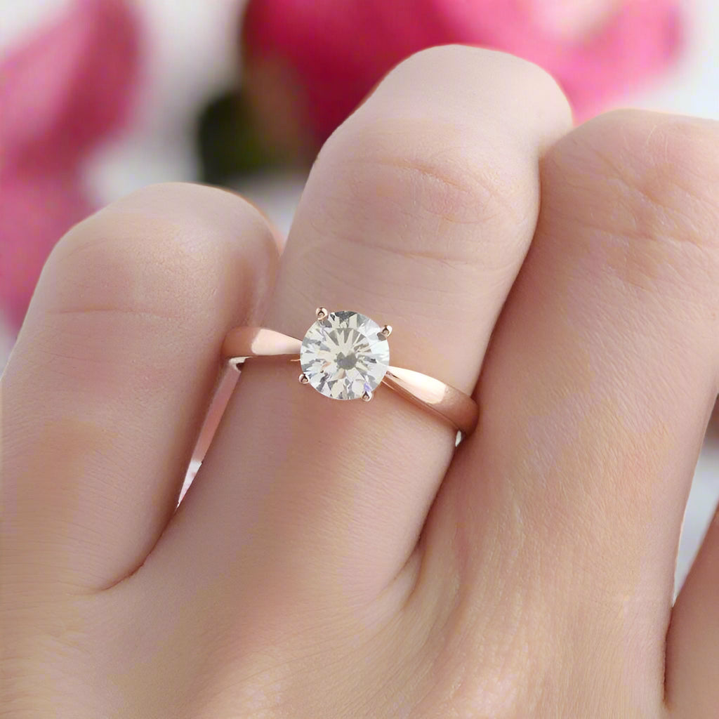 Classic 14k Gold 1ct Diamond 4 Prong Solitaire Ring-Black Diamonds New York