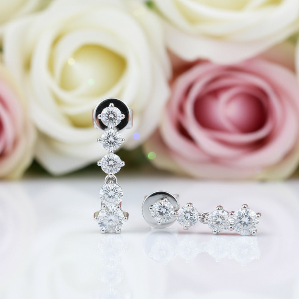 Classic 14k White Gold Diamond Drop Earrings-Black Diamonds New York