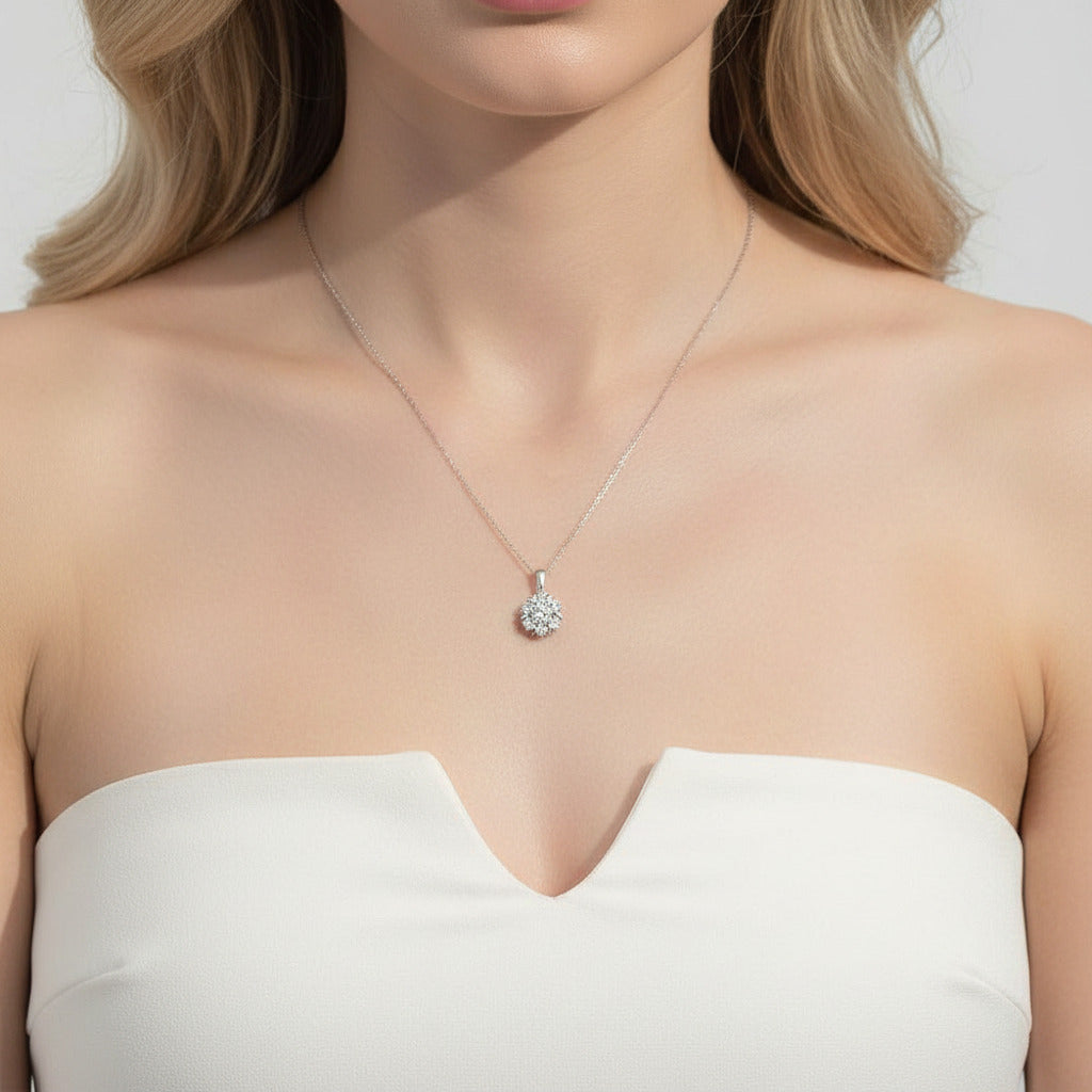 Classic 1.0 Ct Diamond Pendant Snowflake Necklace-Black Diamonds New York