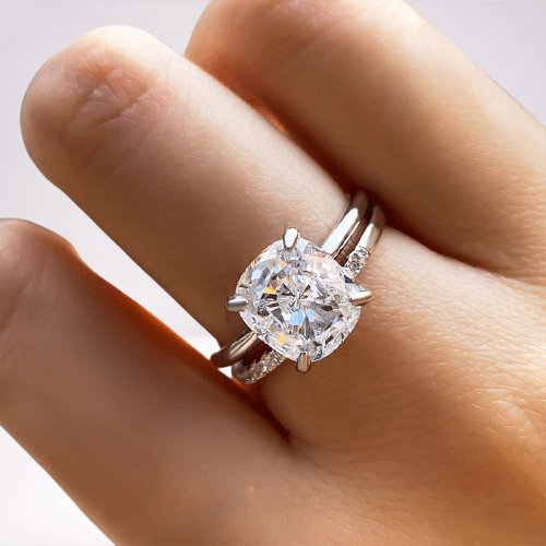 Classic 3.0 Carat Cushion Cut Bridal Ring Set-Black Diamonds New York