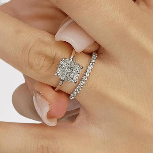 Classic 3.0 Carat Cushion Cut Bridal Ring Set-Black Diamonds New York