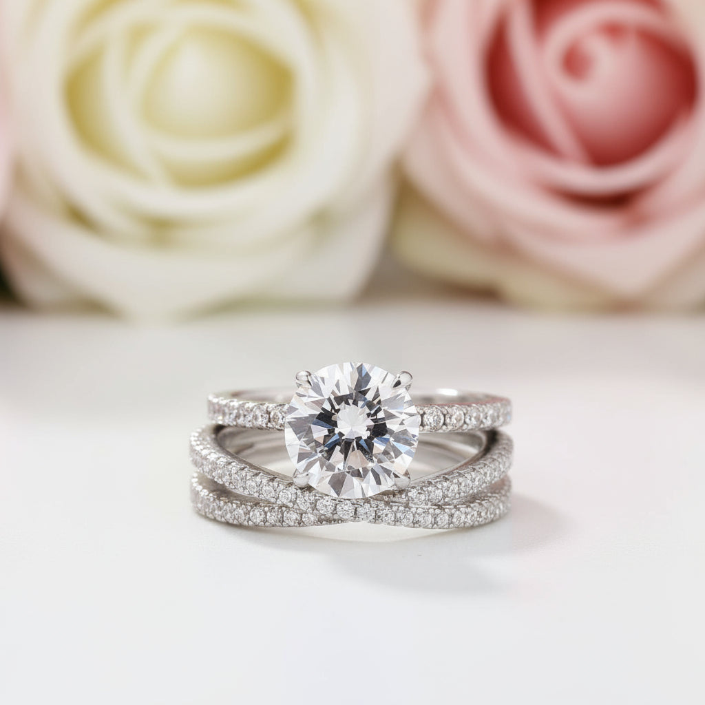 Classic 4 Prong Round Cut Simulated Diamond Bridal Set-Black Diamonds New York