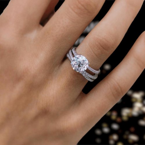 Classic 4 Prong Round Cut Sona Simulated Diamond Bridal Set - Black Diamonds New York