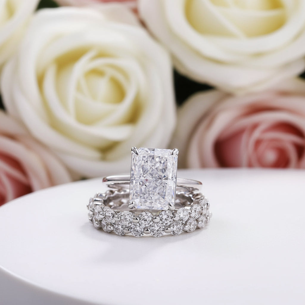 Classic 5.5 Carat Radiant Cut 3-Pieces Wedding Ring Set-Black Diamonds New York