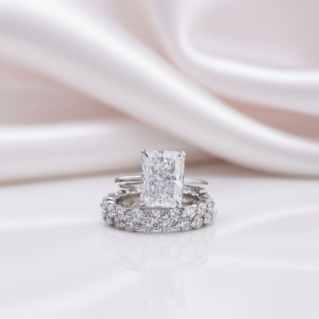 Classic 5.5 Carat Radiant Cut 3-Pieces Wedding Ring Set-Black Diamonds New York