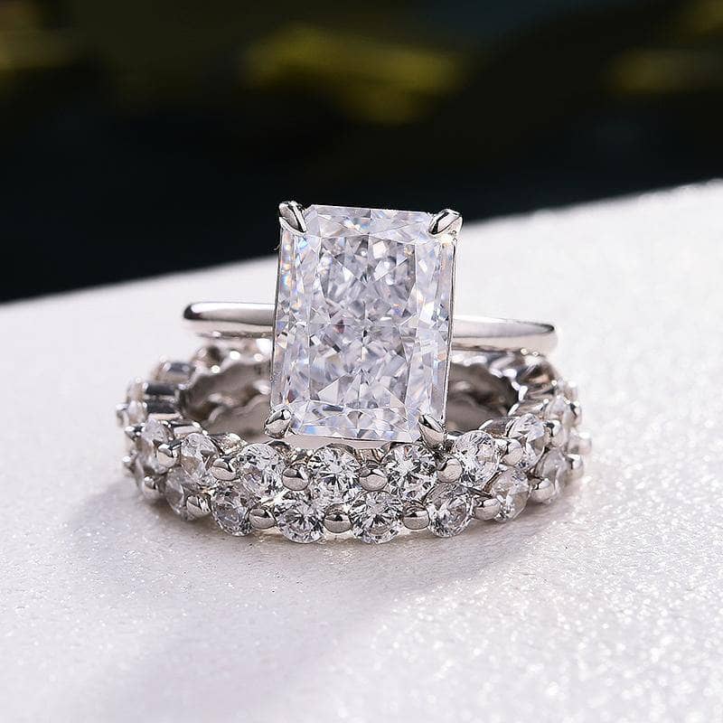 Classic 5.5 Carat Radiant Cut 3-Pieces Wedding Ring Set - Black Diamonds New York