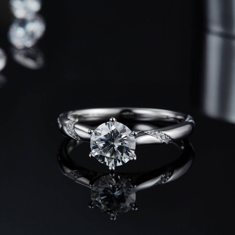 Classic 6 Prong 1ct Round Cut Moissanite Diamond Anniversary Ring - Black Diamonds New York