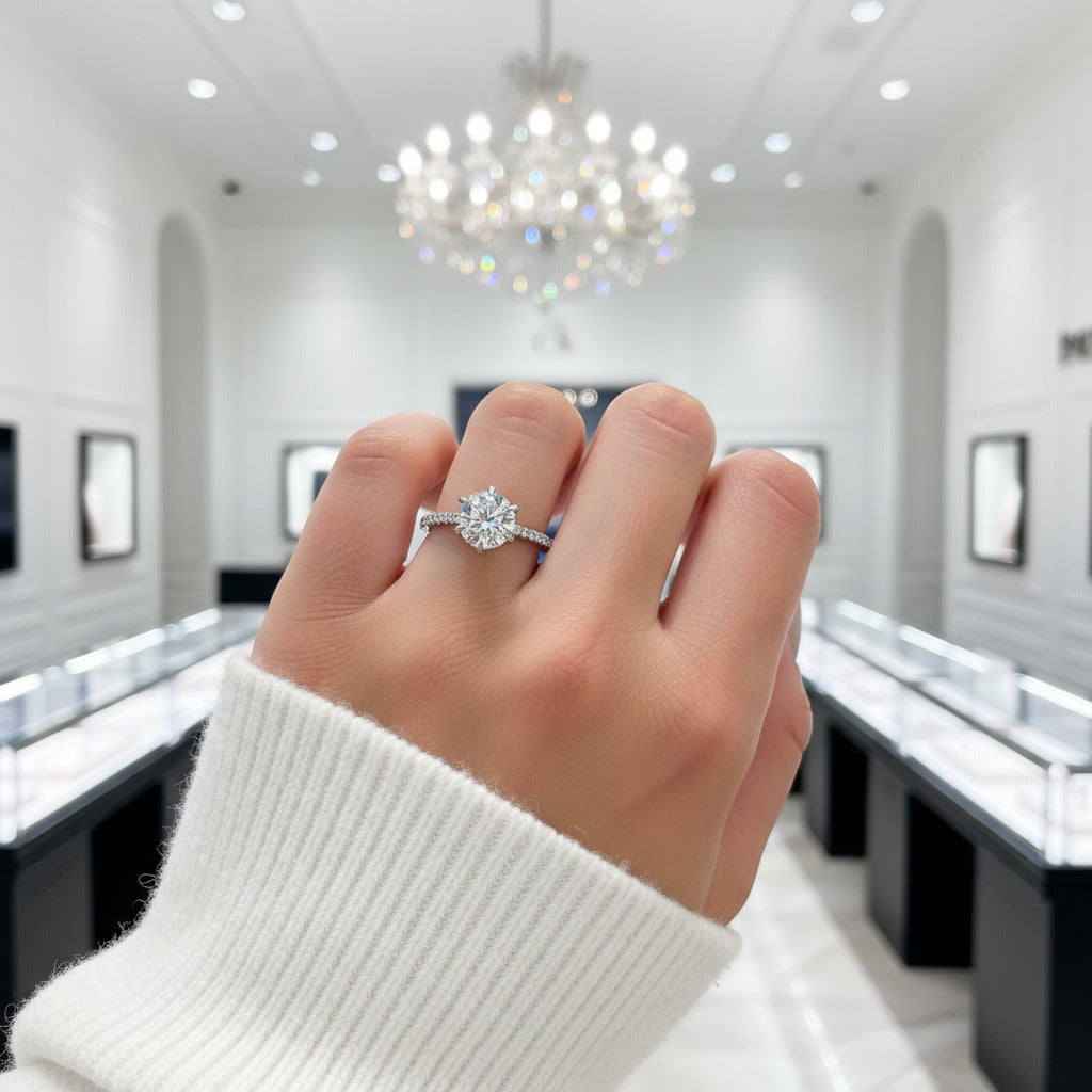 Classic 6 Prong Round Cut Diamond Option Engagement Ring-Black Diamonds New York