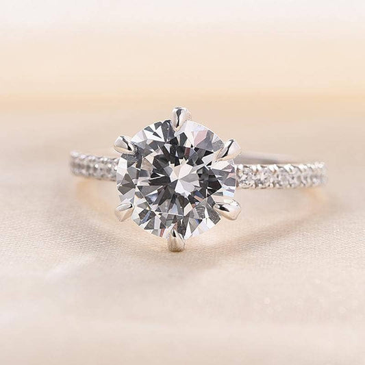 Classic 6 Prong Round Cut Simulated Diamonds Engagement Ring - Black Diamonds New York