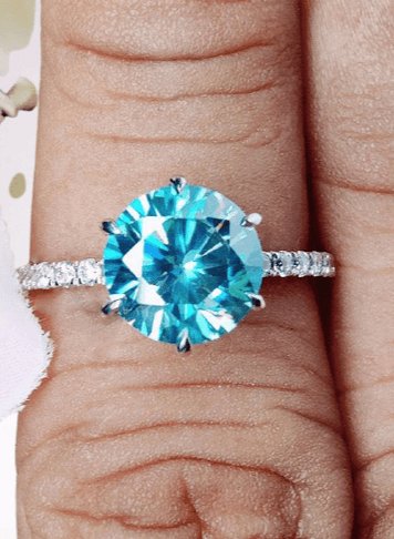 Classic 6 Prong Round Cut Light Aquamarine Blue Engagement Ring-Black Diamonds New York