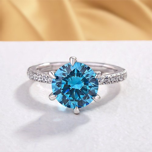 Classic 6 Prong Round Cut Light Aquamarine Blue Engagement Ring - Black Diamonds New York