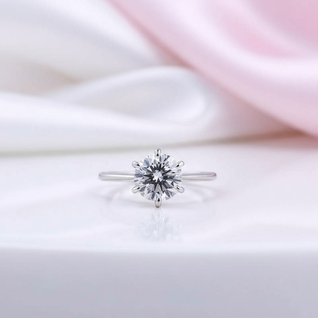 Classic 6 Prong Round Cut Women's Wedding Ring Set In White Gold-Black Diamonds New York