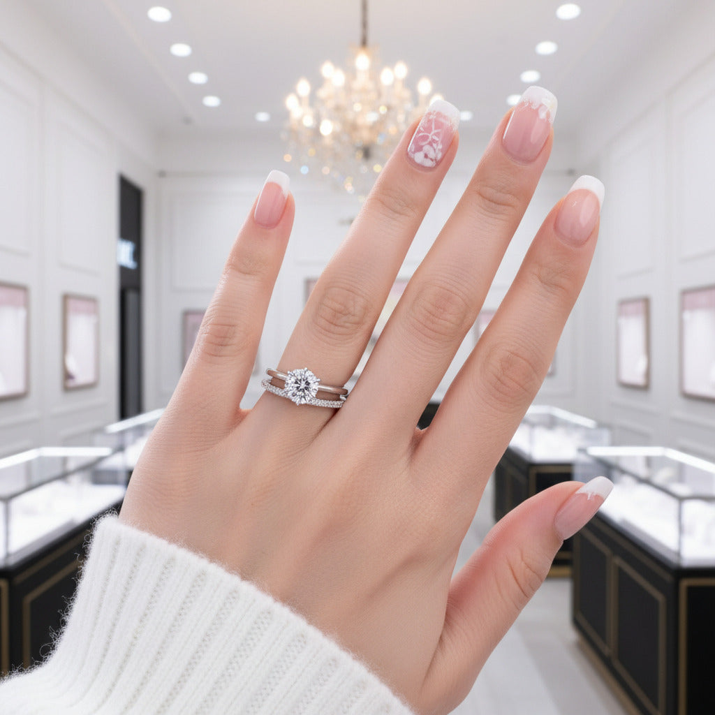 Classic 6 Prong Round Cut Women's Wedding Ring Set In White Gold-Black Diamonds New York