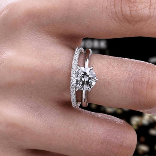 Classic 6 Prong Round Cut Women's Wedding Ring Set In White Gold - Black Diamonds New York