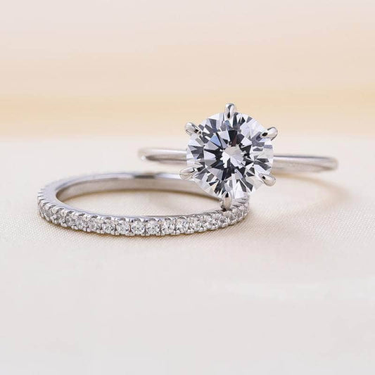 Classic 6 Prong Round Cut Women's Wedding Ring Set In White Gold - Black Diamonds New York