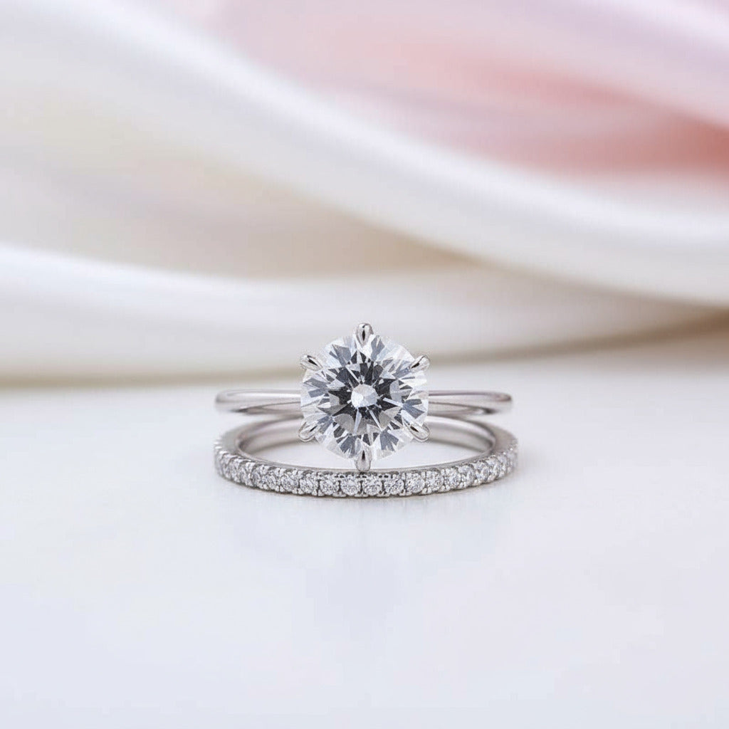 Classic 6 Prong Round Cut Women's Wedding Ring Set In White Gold-Black Diamonds New York