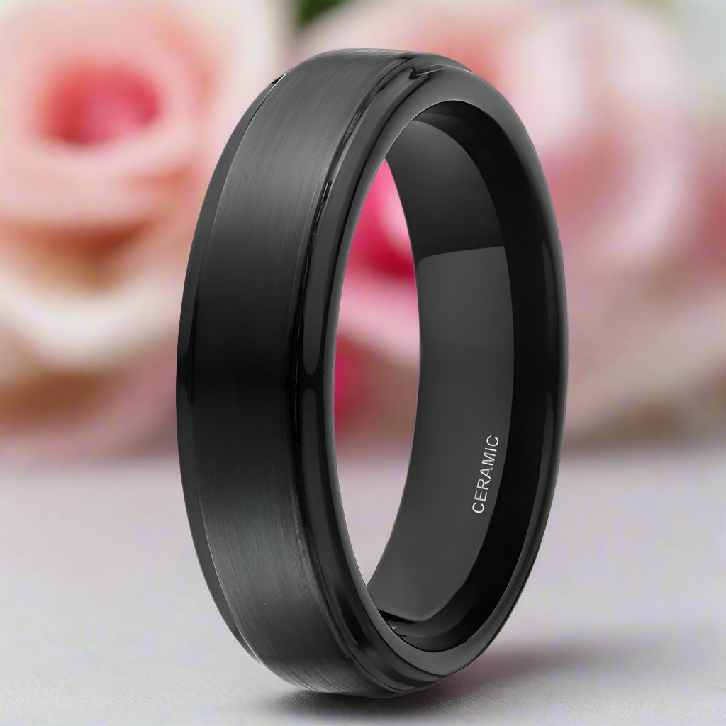 Classic Black Ceramic Wedding Band-Black Diamonds New York