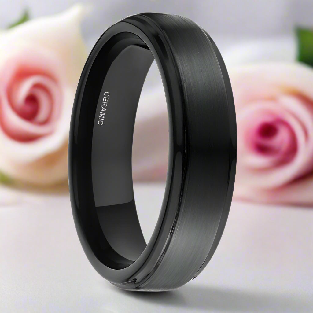 Classic Black Ceramic Wedding Band-Black Diamonds New York
