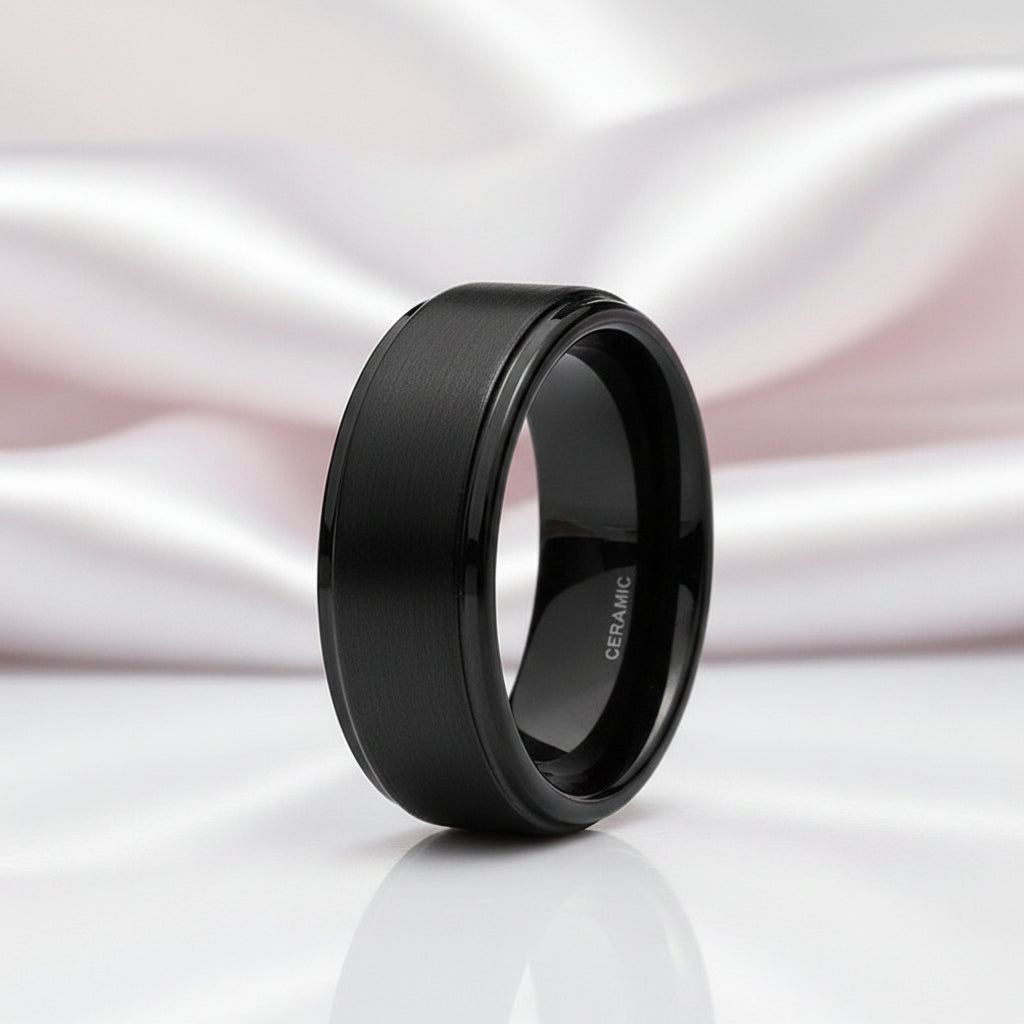 Classic Black Ceramic Wedding Band-Black Diamonds New York