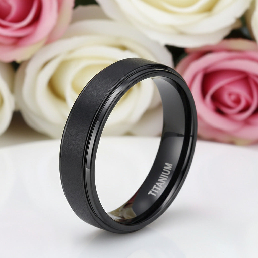Black Titanium Men's Wedding Band-Black Diamonds New York