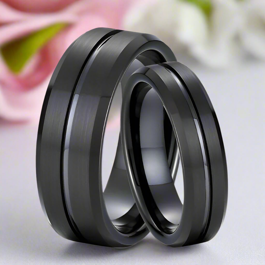 Classic Black Tungsten Carbide Rings for Couple-Black Diamonds New York