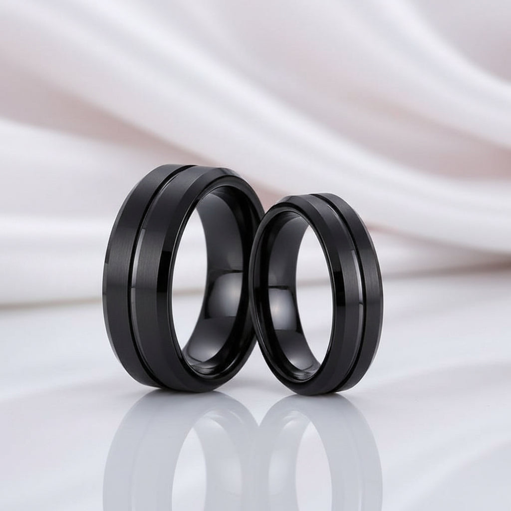 Classic Black Tungsten Carbide Rings for Couple-Black Diamonds New York