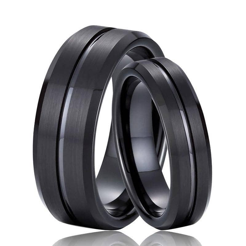 Classic Black Tungsten Carbide Rings for Couple-Black Diamonds New York