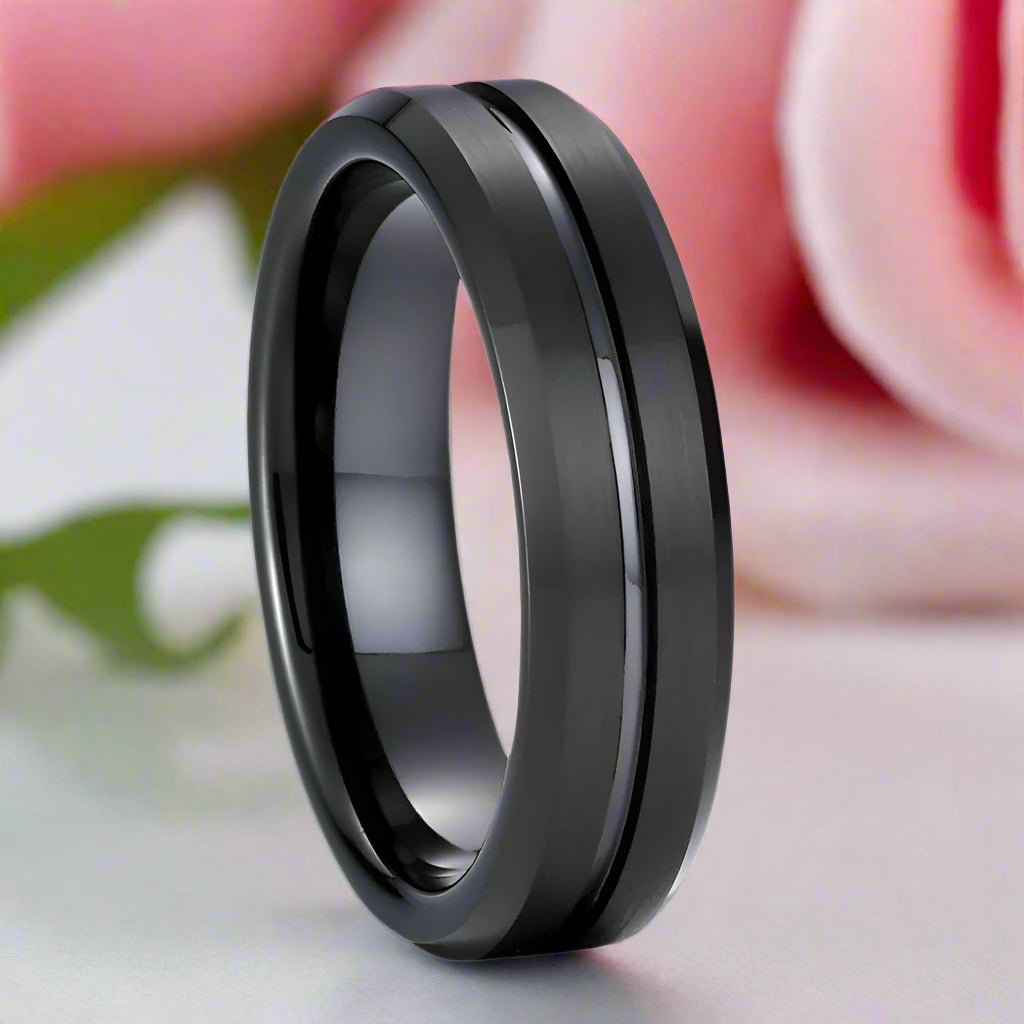 Classic Black Tungsten Carbide Rings for Couple-Black Diamonds New York