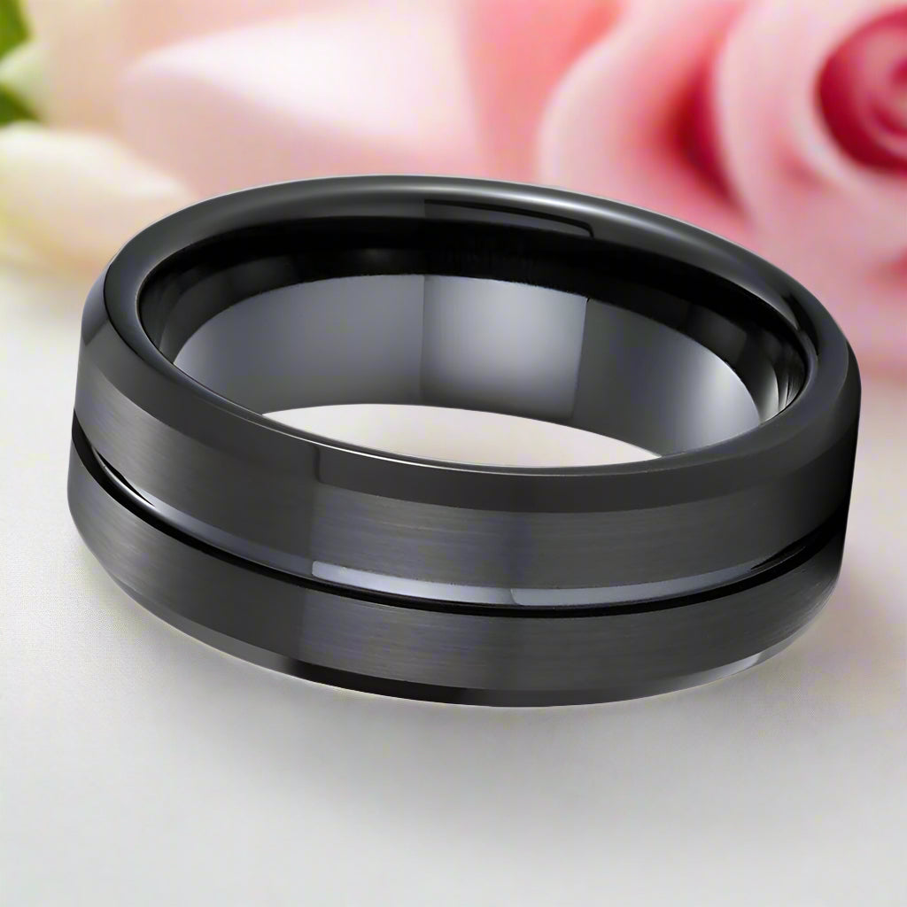 Classic Black Tungsten Carbide Rings for Couple-Black Diamonds New York