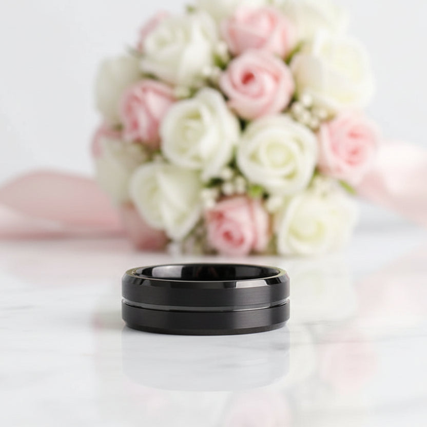 Classic Black Tungsten Carbide Rings for Couple-Black Diamonds New York