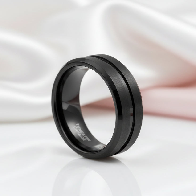 Classic Black Tungsten Men's Wedding Band-Black Diamonds New York