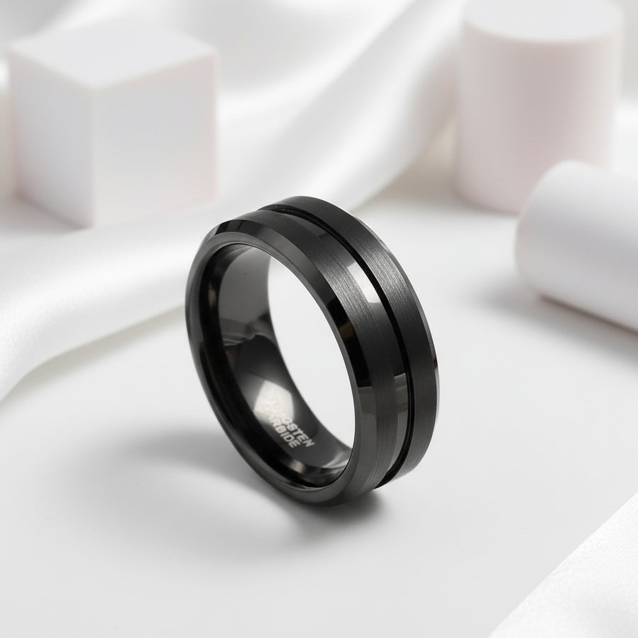 Classic Black Tungsten Men's Wedding Band-Black Diamonds New York
