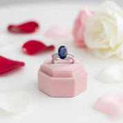 Classic Blue Sapphire Oval Cut Engagement Ring Set-Black Diamonds New York