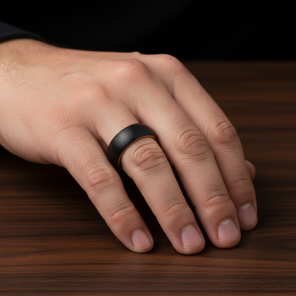 Classic Brushed Black Tungsten Men's Wedding Band-Black Diamonds New York