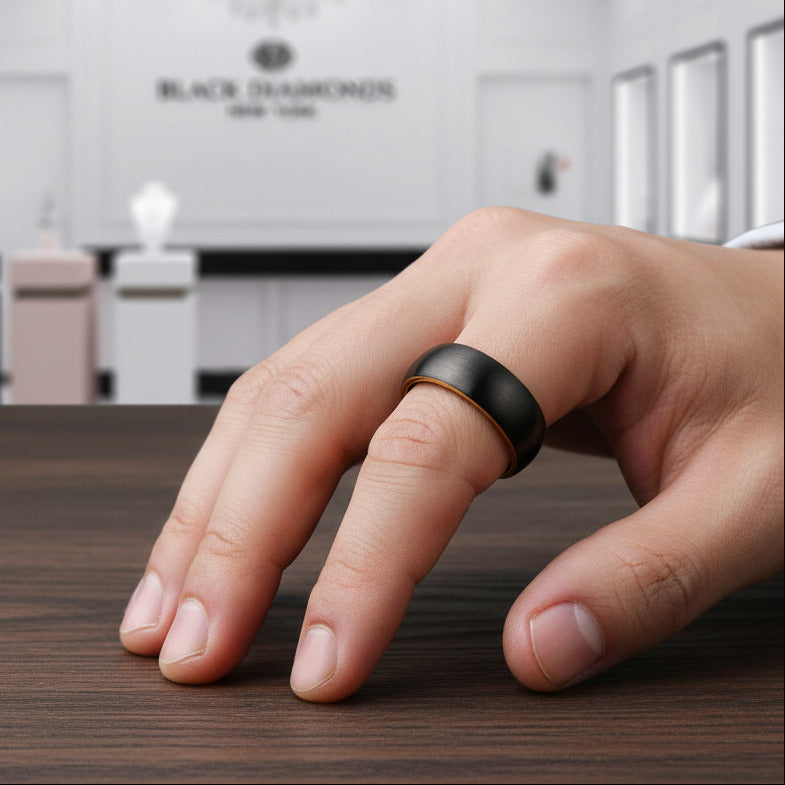 Classic Brushed Black Tungsten Men's Wedding Band-Black Diamonds New York