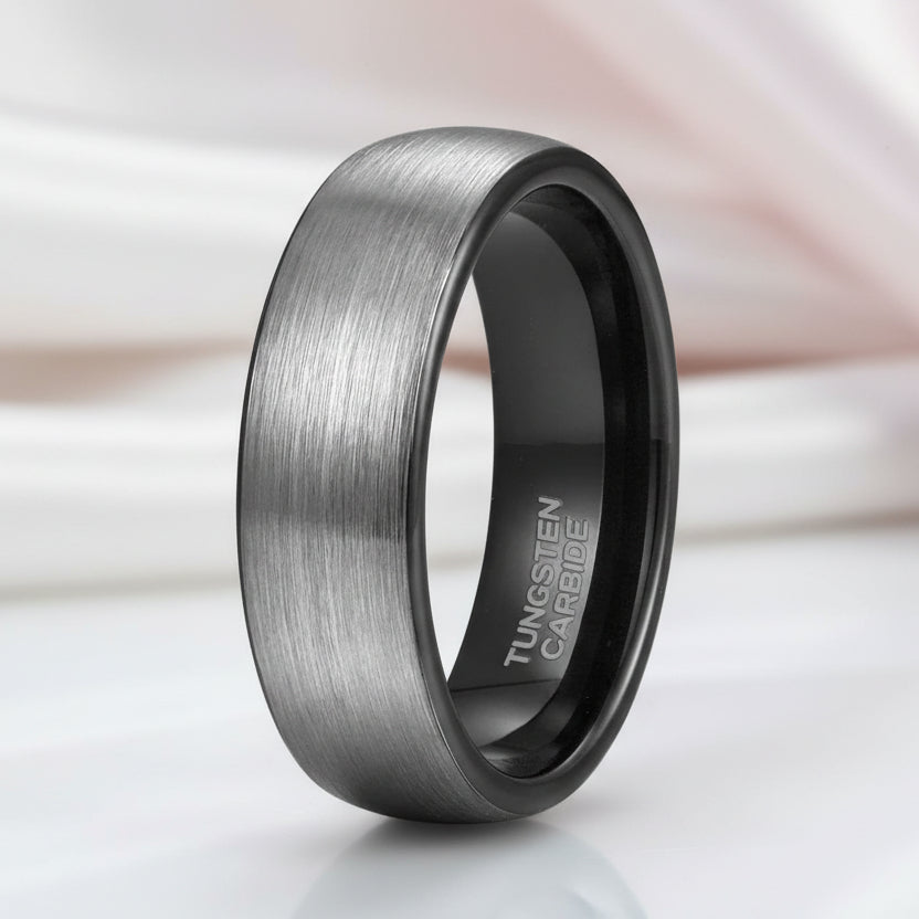 Classic Brushed Men's Tungsten Carbide Wedding Band-Black Diamonds New York