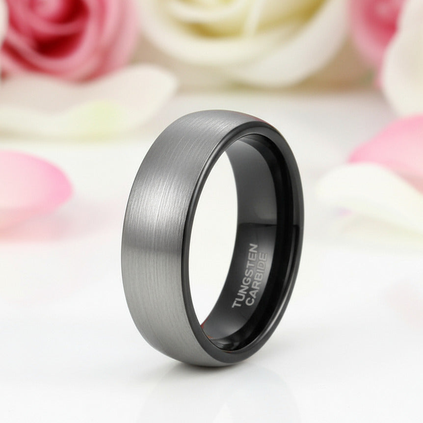 Classic Brushed Men's Tungsten Carbide Wedding Band-Black Diamonds New York