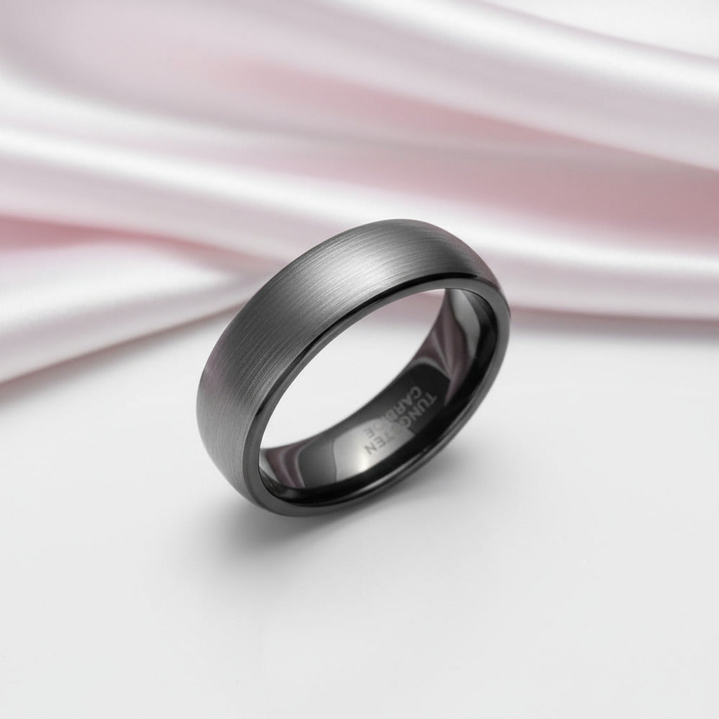Classic Brushed Men's Tungsten Carbide Wedding Band-Black Diamonds New York