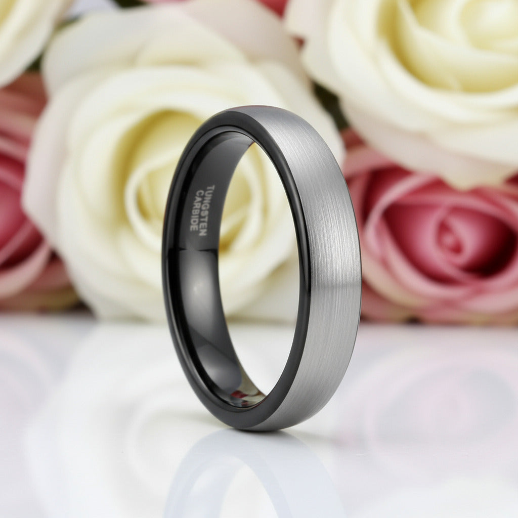 Classic Brushed Men's Tungsten Carbide Wedding Band-Black Diamonds New York
