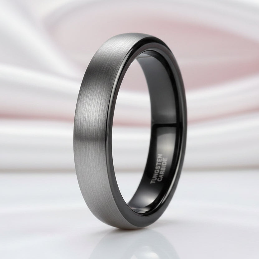Classic Brushed Men's Tungsten Carbide Wedding Band-Black Diamonds New York