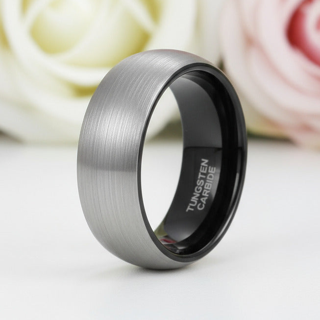 Classic Brushed Men's Tungsten Carbide Wedding Band-Black Diamonds New York