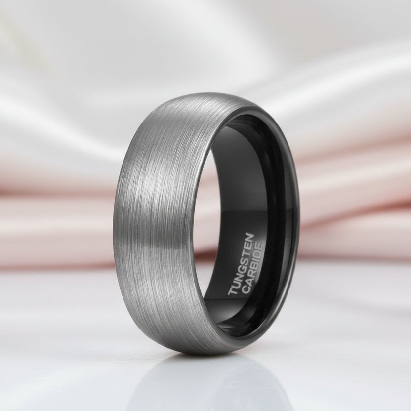 Classic Brushed Men's Tungsten Carbide Wedding Band-Black Diamonds New York