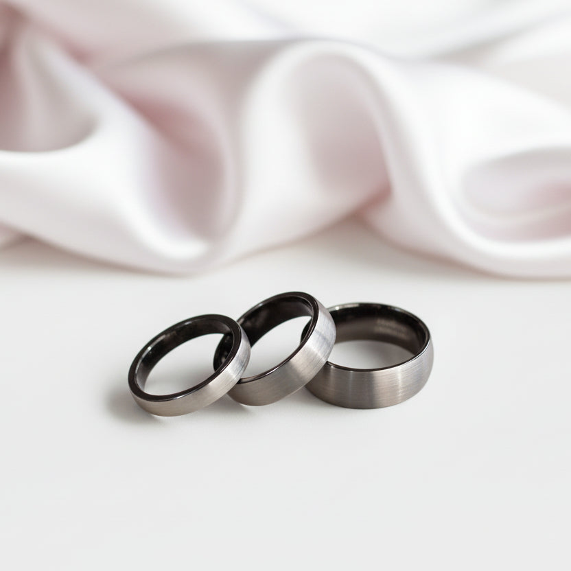 Classic Brushed Men's Tungsten Carbide Wedding Band-Black Diamonds New York