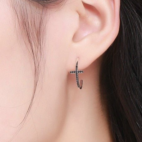Classic Cross Black EVN Stone Stud Earrings-Black Diamonds New York