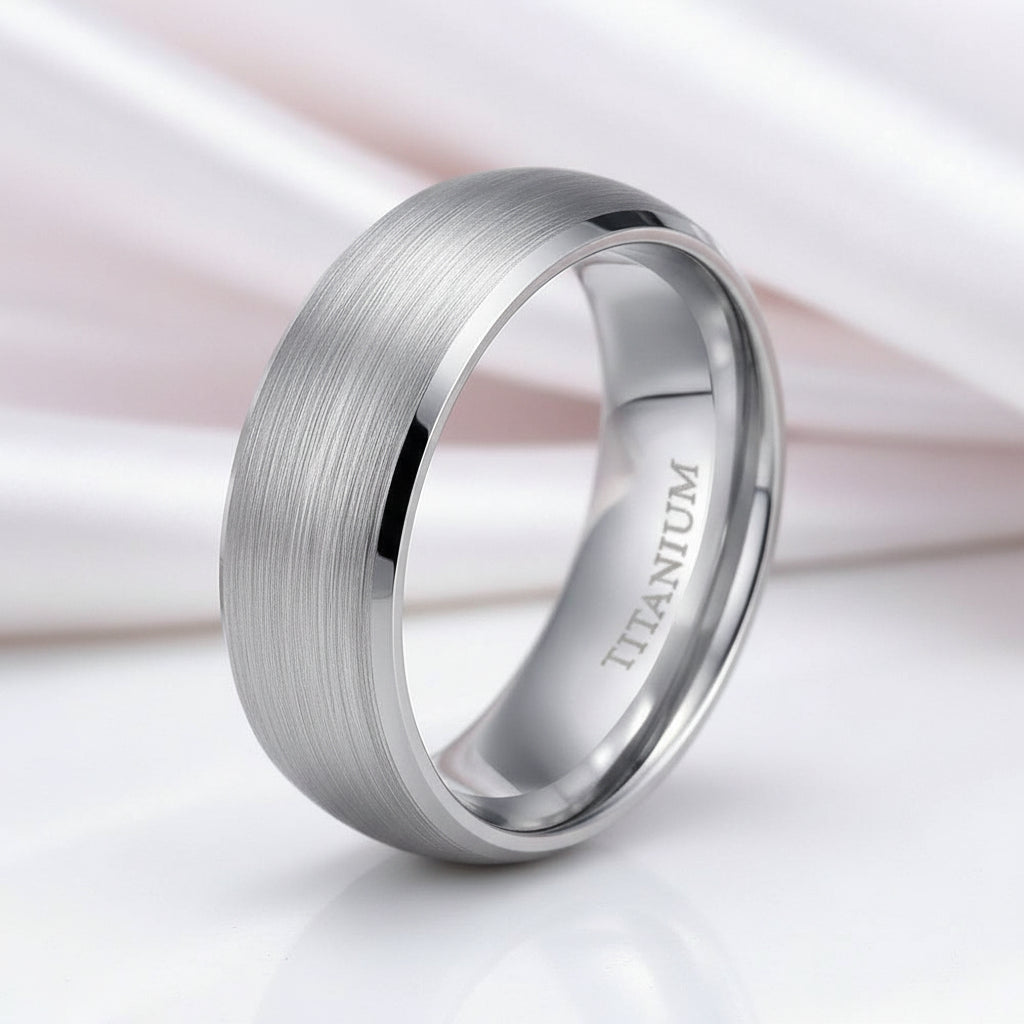 Classic Domed Titanium Wedding Band-Black Diamonds New York