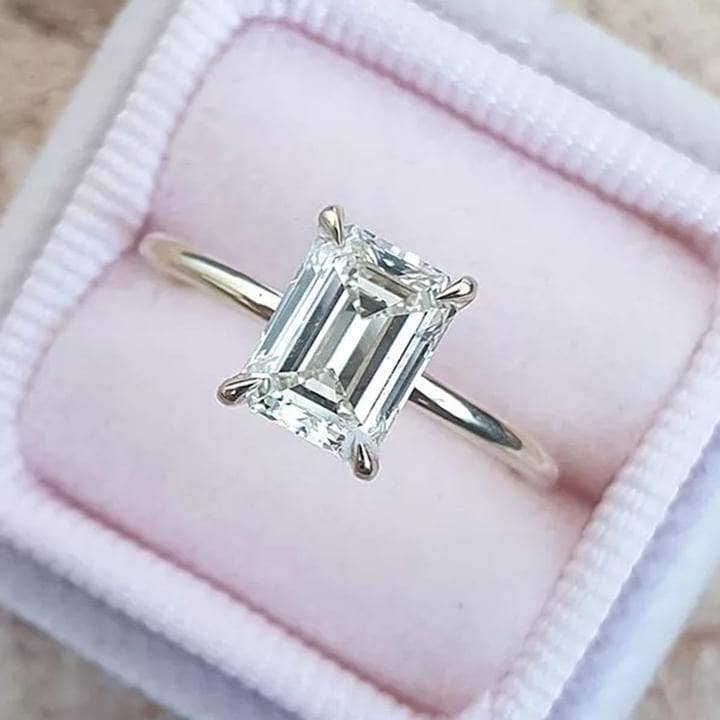 Classic Emerald Cut Solitaire Engagement Ring-Black Diamonds New York