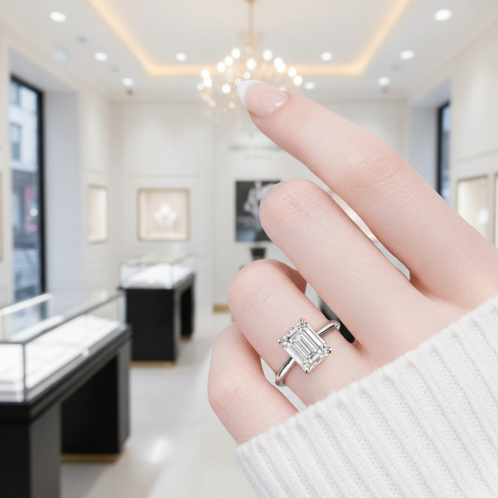 Classic Emerald Cut Solitaire Engagement Ring-Black Diamonds New York