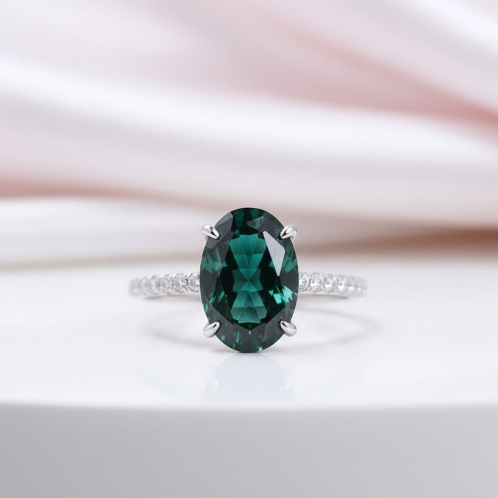 Classic Emerald Green Oval Cut Ring Set-Black Diamonds New York